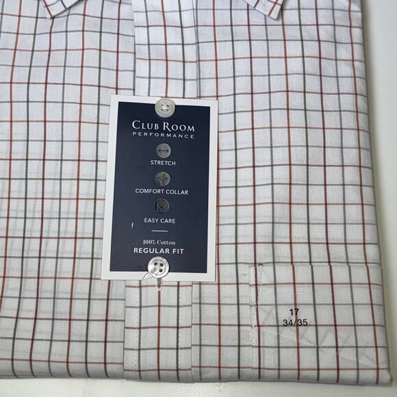 Club Room Men's Window Plaid Dress Shirt, White/red/green 17 34/35 $60 - Picture 5 of 5